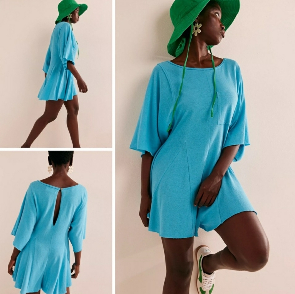 Free People Mona Tropical Blue Medium Romper NWOT